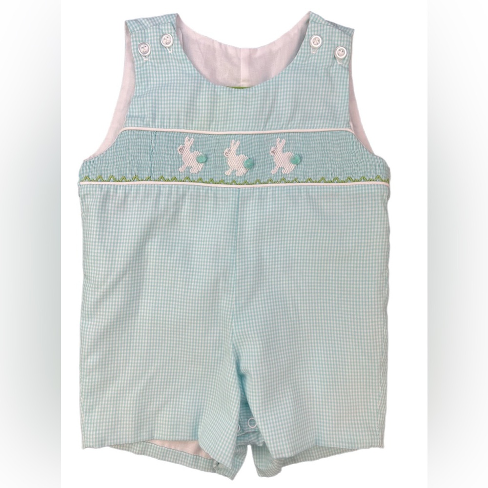 Classic Baby Boys' Smocked Bunny Short One-Piece in Light Aqua